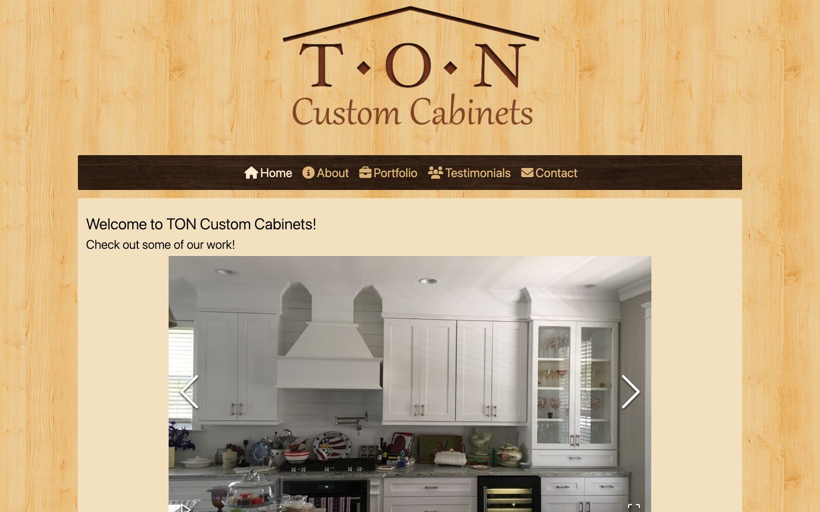 The current toncustomcarpentry.com homepage