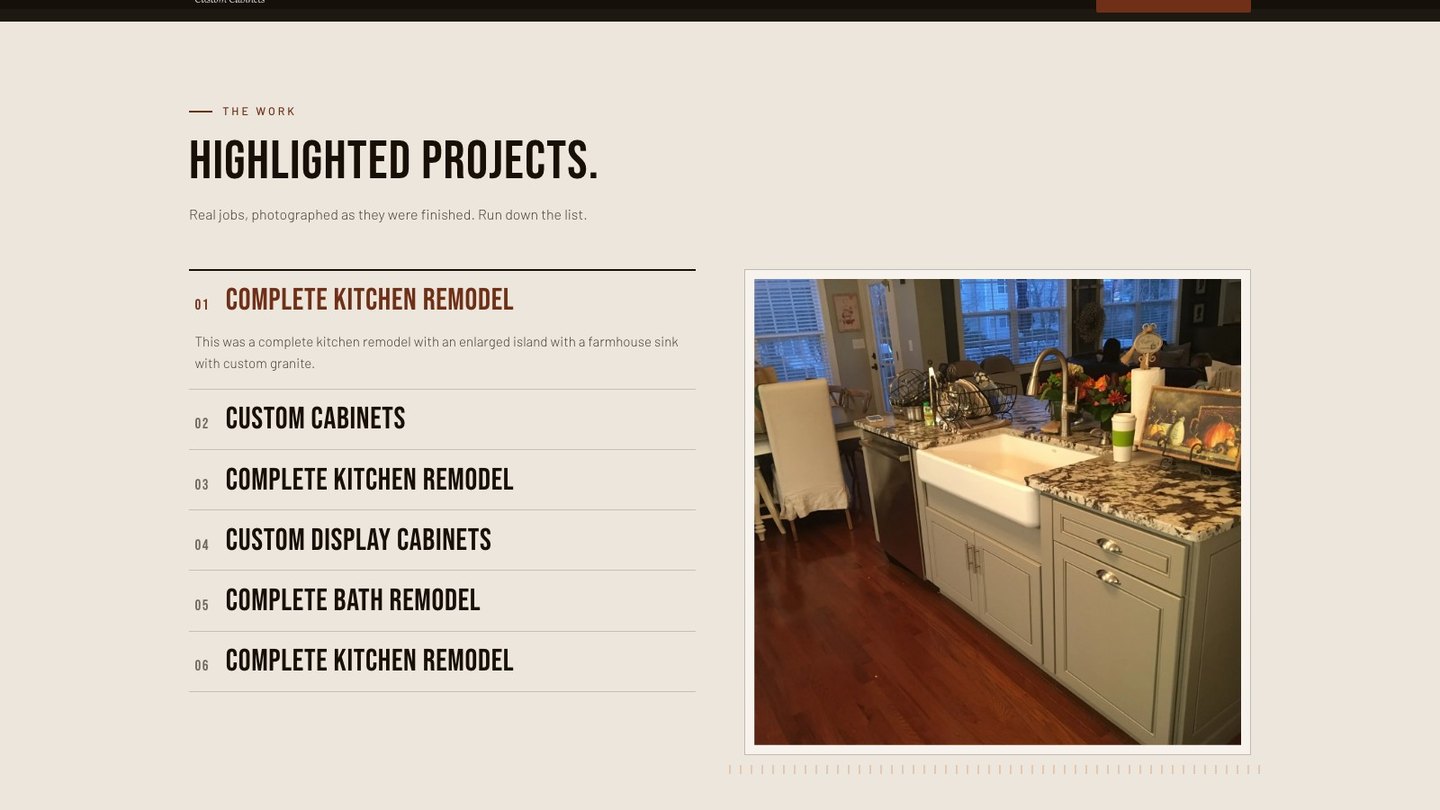 The numbered project index section of the new homepage