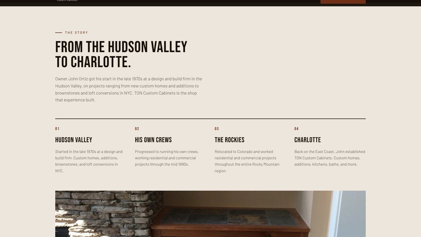 The career timeline section of the new homepage