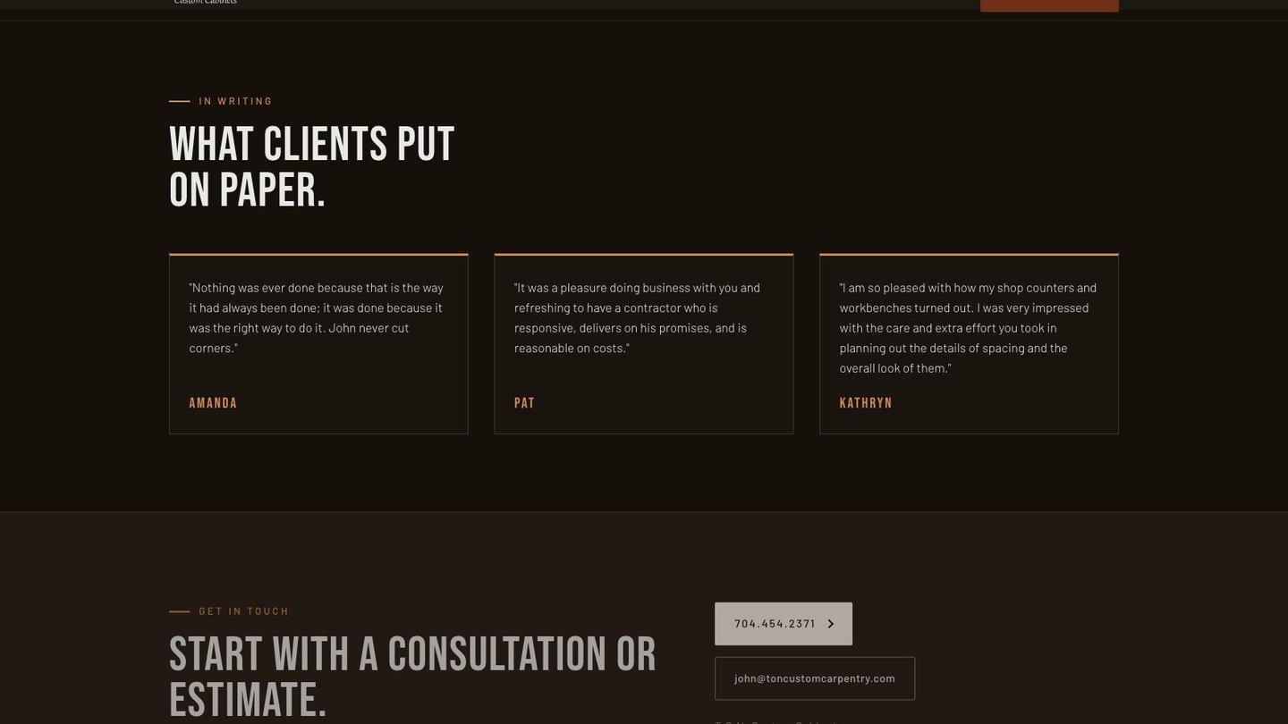 The client letters section of the new homepage