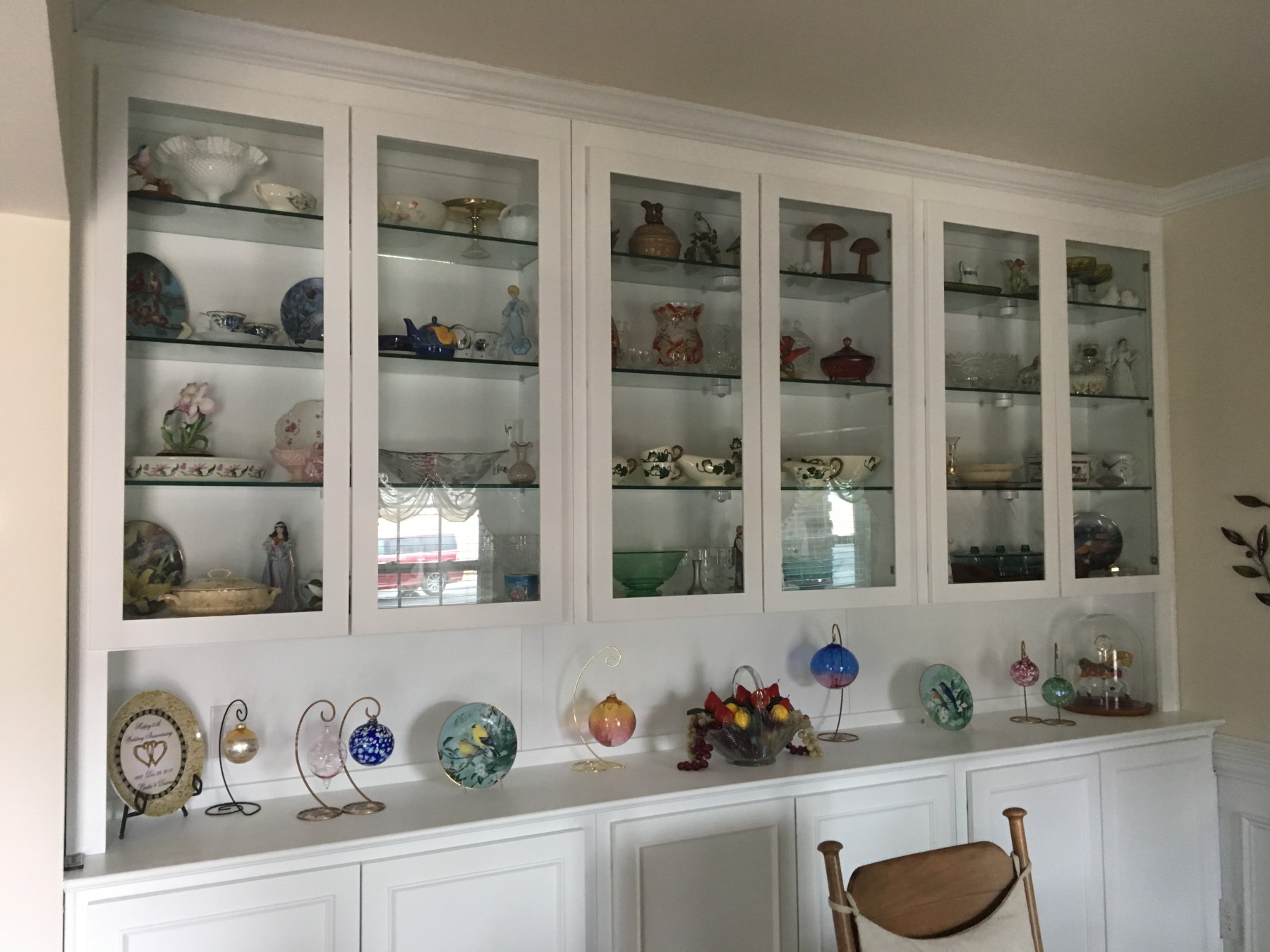 Full-length dining room hutch with glass display doors