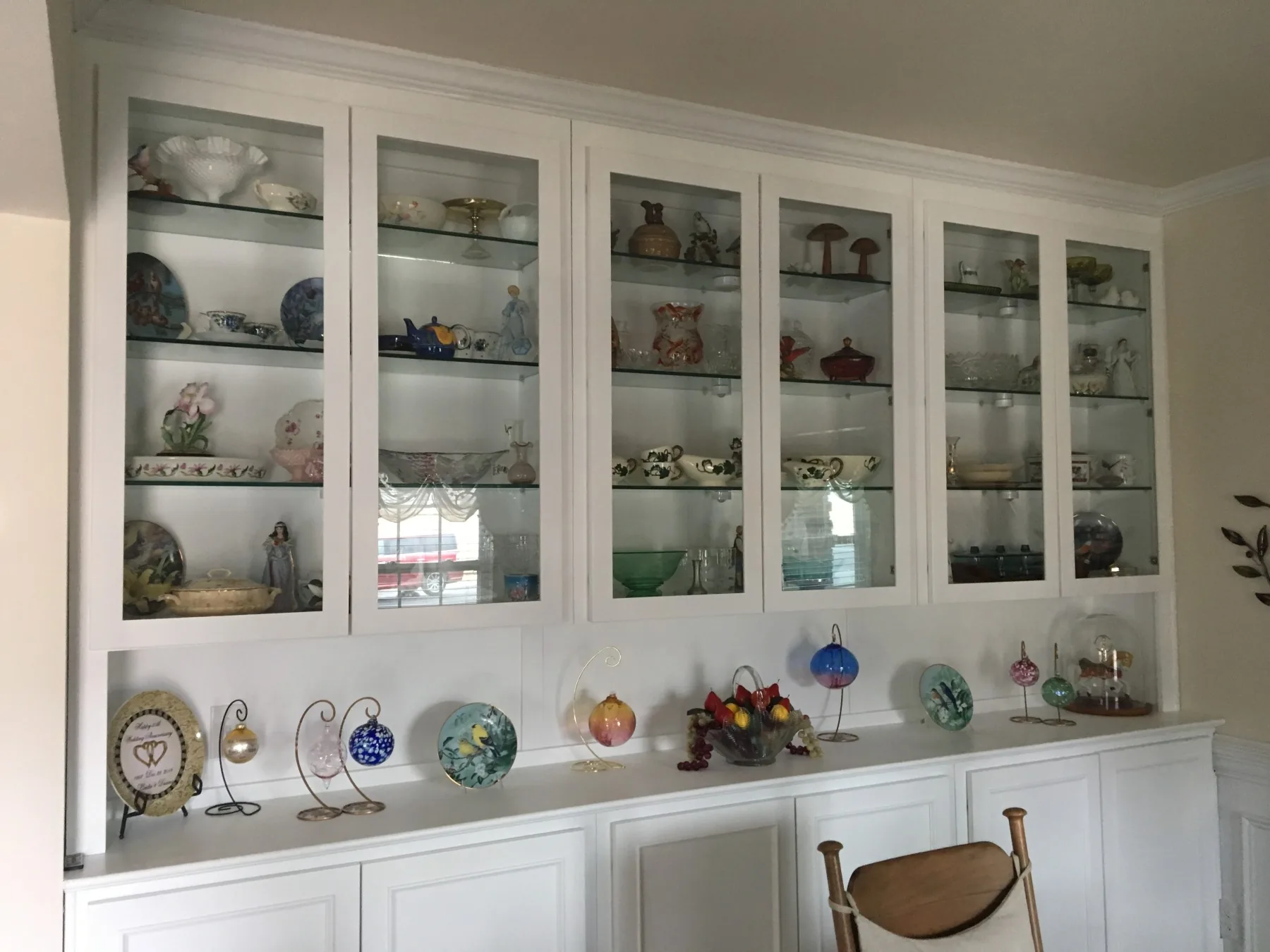 Full-length dining room hutch with glass display doors
