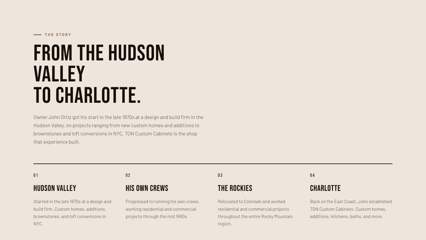 The career timeline section of the new homepage