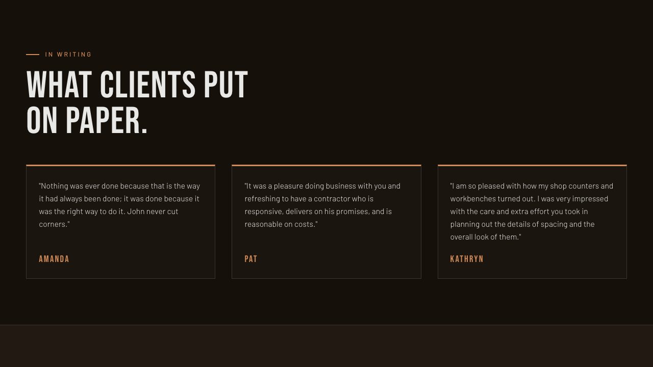 The client letters section of the new homepage